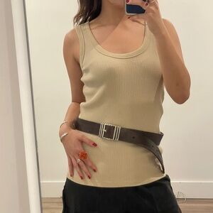 Cream S Uniqlo Ribbed Tank Top